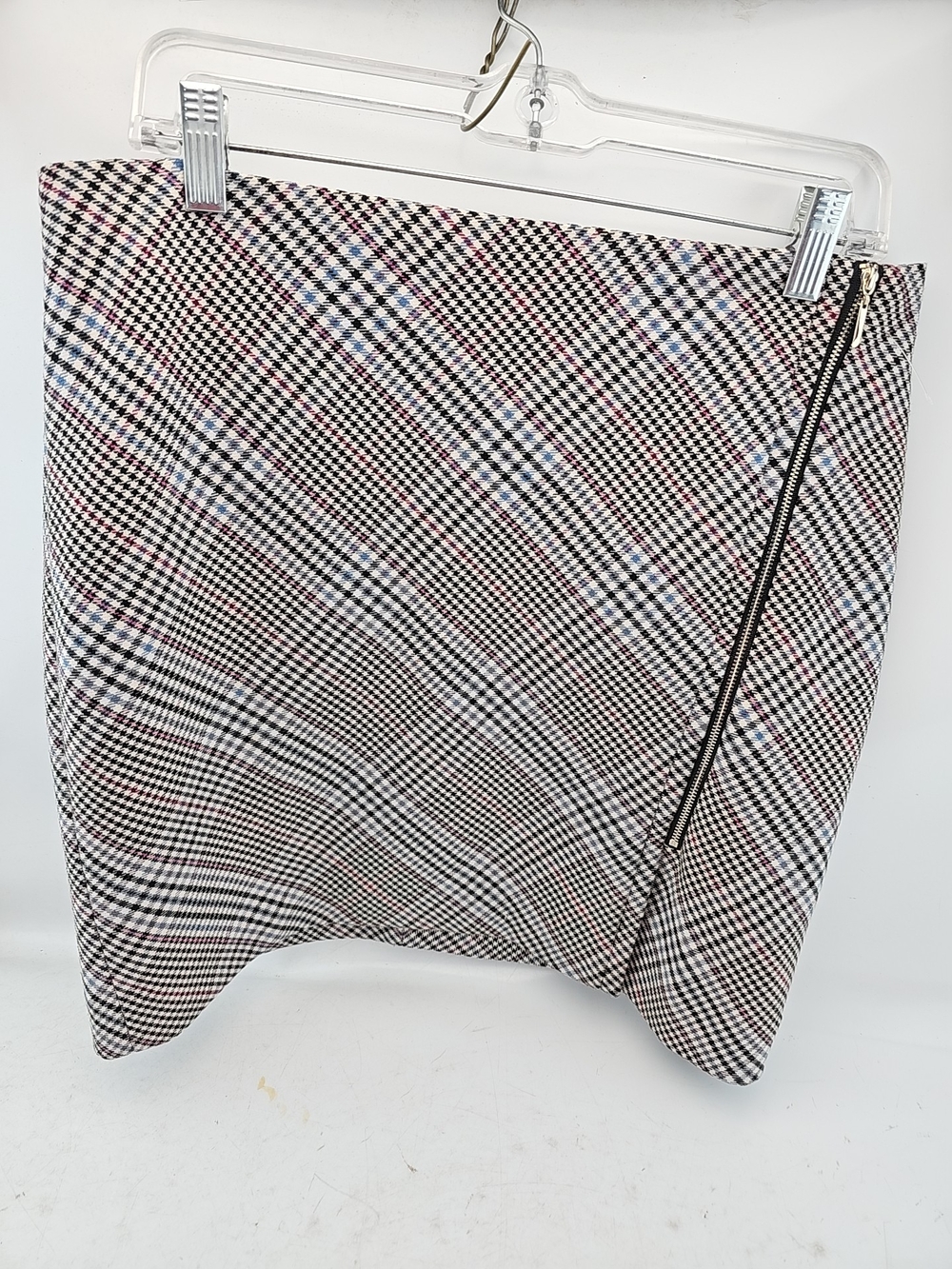 White House Black Market Black, White & Pink Plaid Mini Skirt with Side Zip